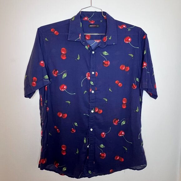 PostMarc Blue with Cherries S/S Buttoned Down Shirt - Sz. L - Picture 1 of 5